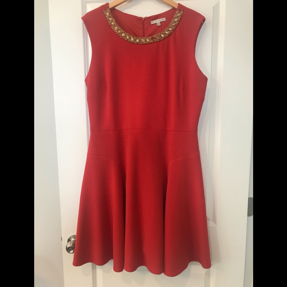 Sleeveless Dress with Gold Beaded Neckline